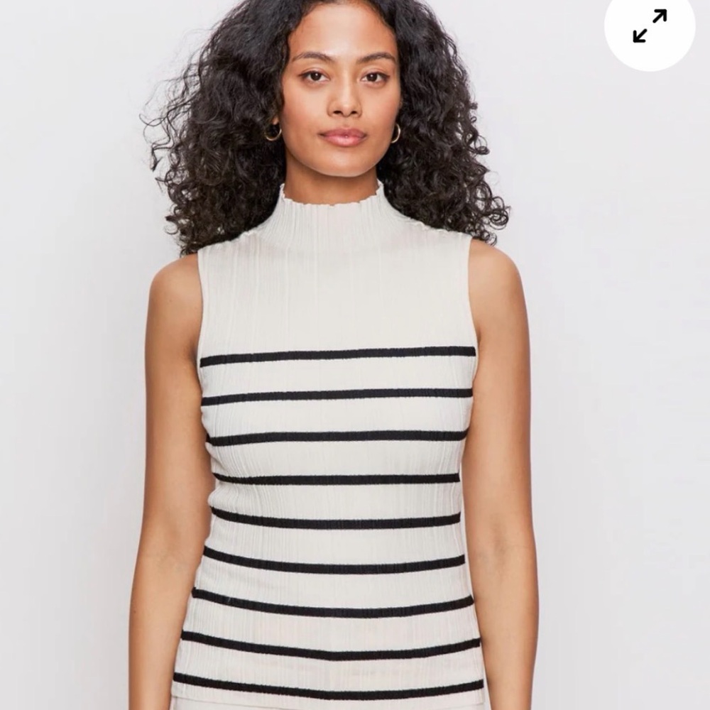 Sanctuary Sleeveless Ribbed Mock Neck Stripe Top - Cream & Black